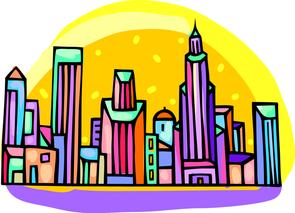 Vector Illustration of Urban Metropolitan City Skyline Buildings and Skyscrapers