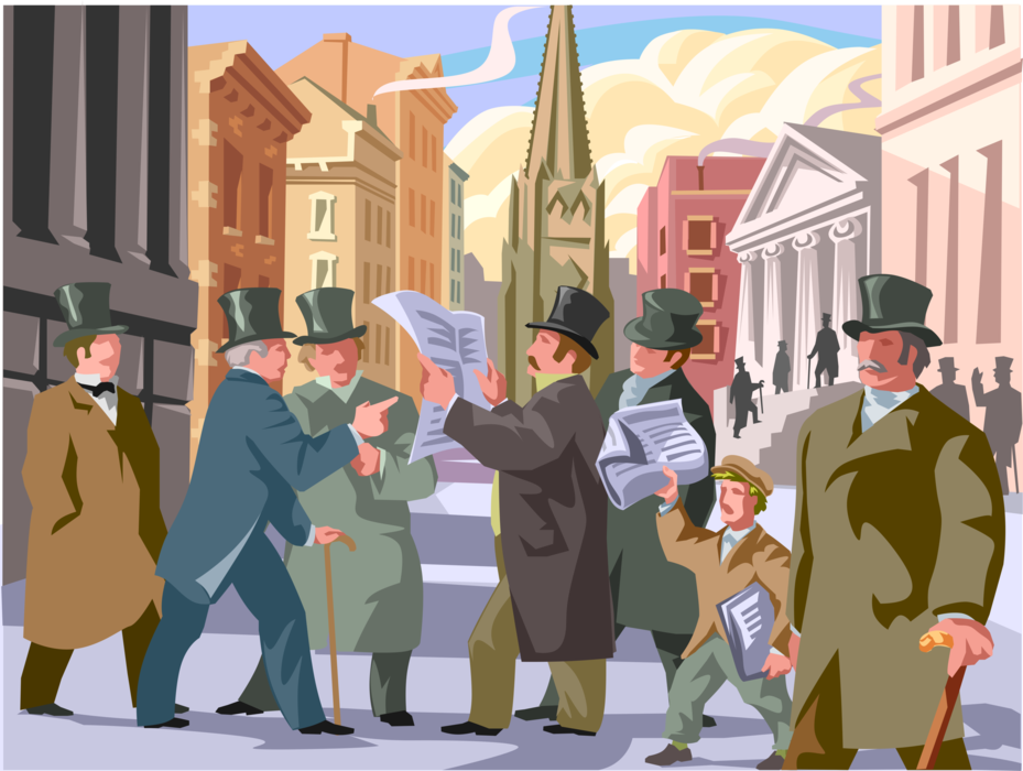 Vector Illustration of Early Wall Street Financial District in New York City