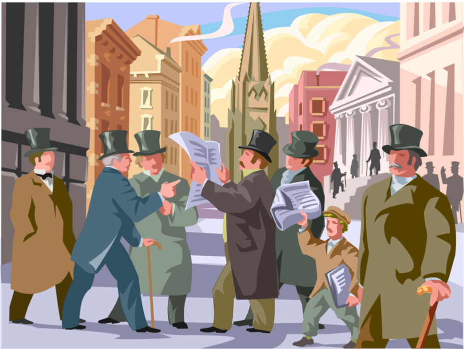 Vector Illustration of Early Wall Street Financial District in New York City