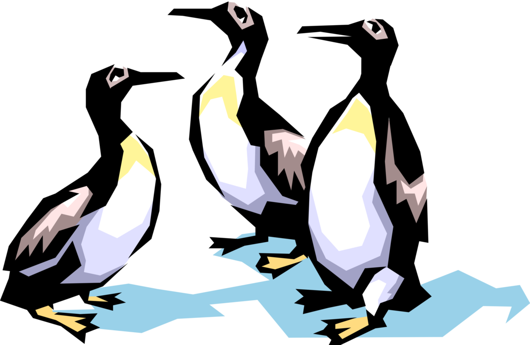 Vector Illustration of Southern Hemisphere Antarctic Polar Region Penguin Flightless Aquatic Bird Gather on Ice Flow