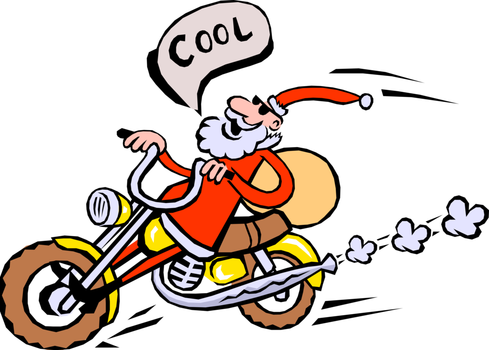 Vector Illustration of Rebel Santa Claus Rides Chopper Motorcycle