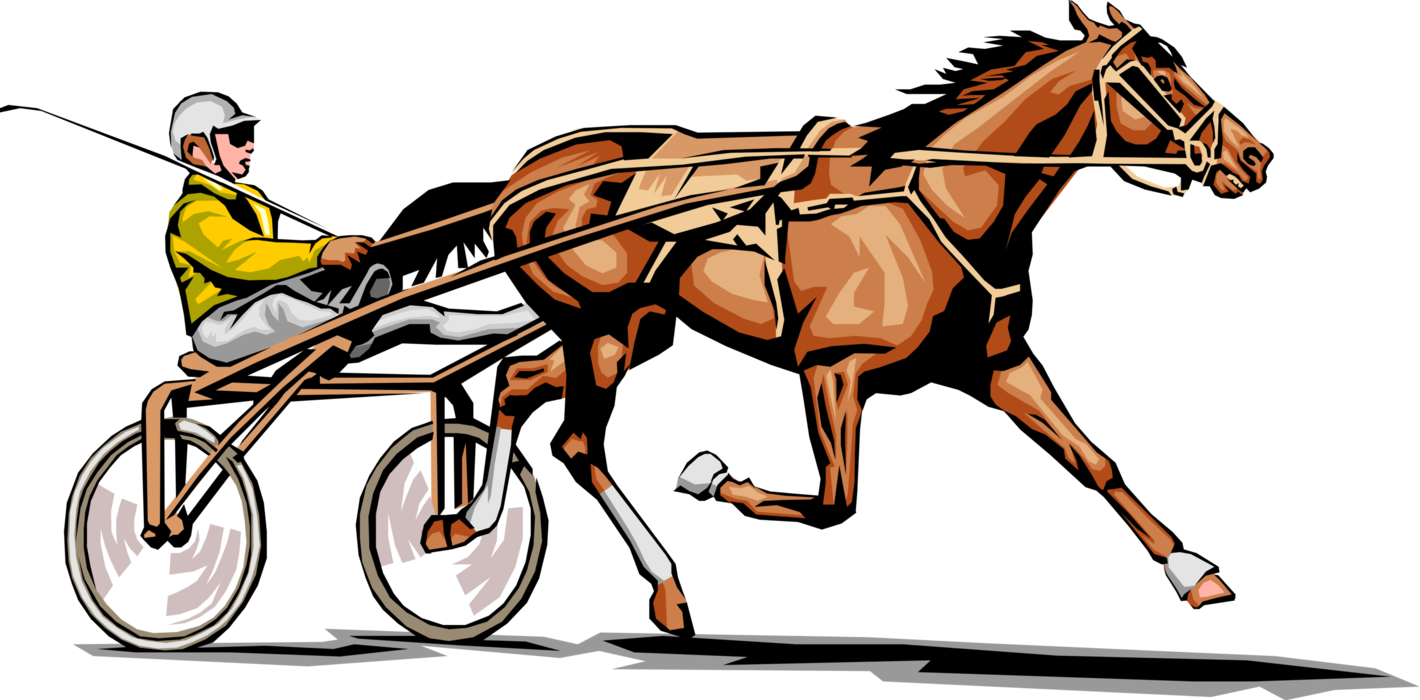 Vector Illustration of Harness Race Jockey with Trotter Race Horse