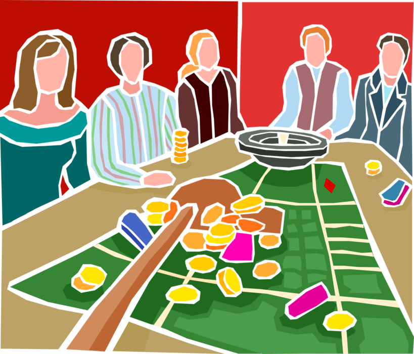 Vector Illustration of Casino Gambling Games of Chance Roulette Game Players