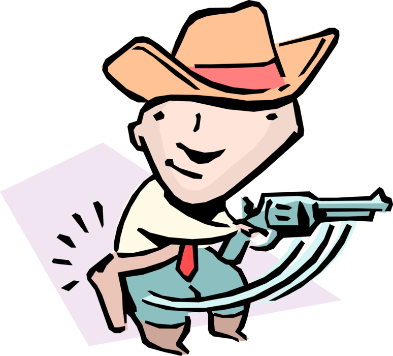 Vector Illustration of Quick-Draw Idiom Businessman Draws His Gun
