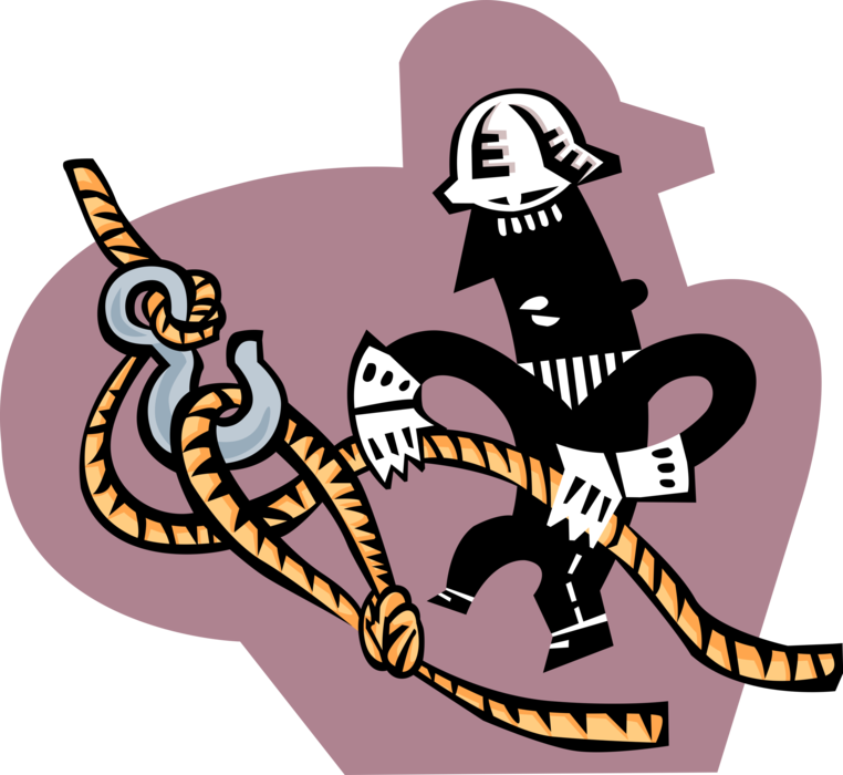 Vector Illustration of Construction Worker Managing Rope and Crane Hook