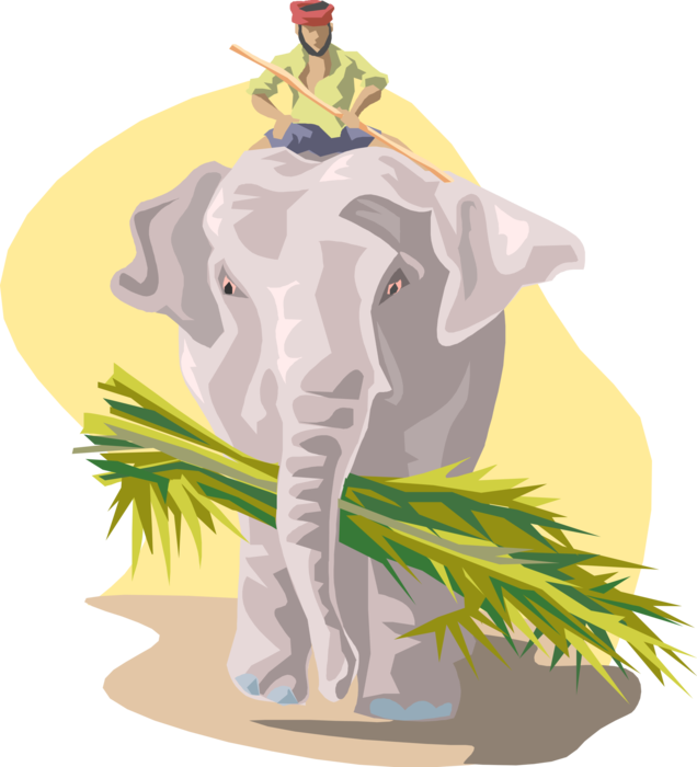 Vector Illustration of Elephant Working in the Jungle Carries Branches