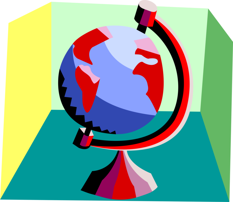 Vector Illustration of Three-Dimensional, Spherical, Scale Model Terrestrial Geographical World Globe