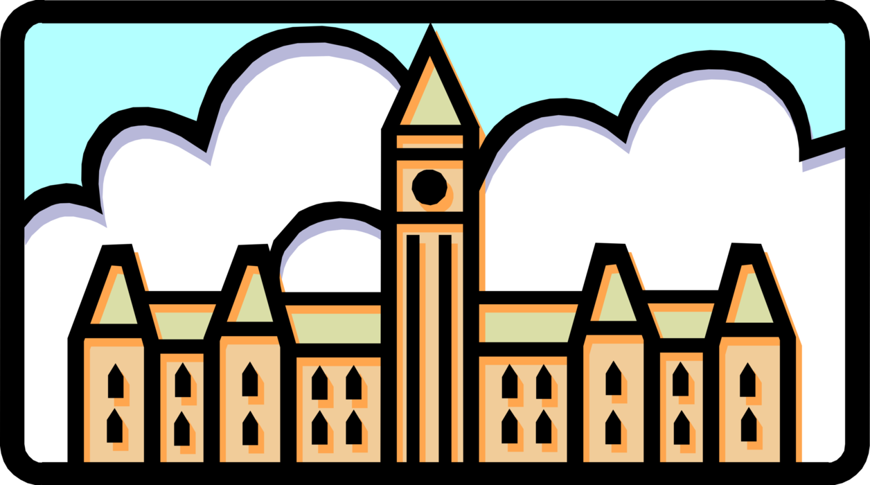 Vector Illustration of Parliament Buildings with Peace Tower, Ottawa, Canada