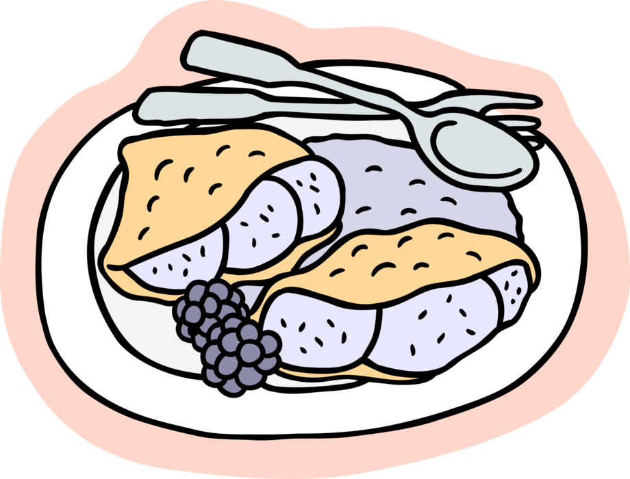 Vector Illustration of Thin Wheat Flour Pancake Crêpe or Crepe with Savoury Fruit Filling