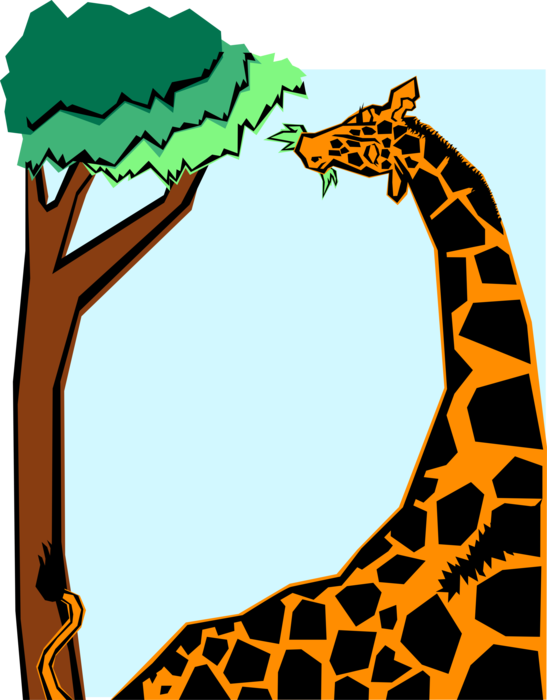 Vector Illustration of African Giraffe Eating Leaves Frame Border