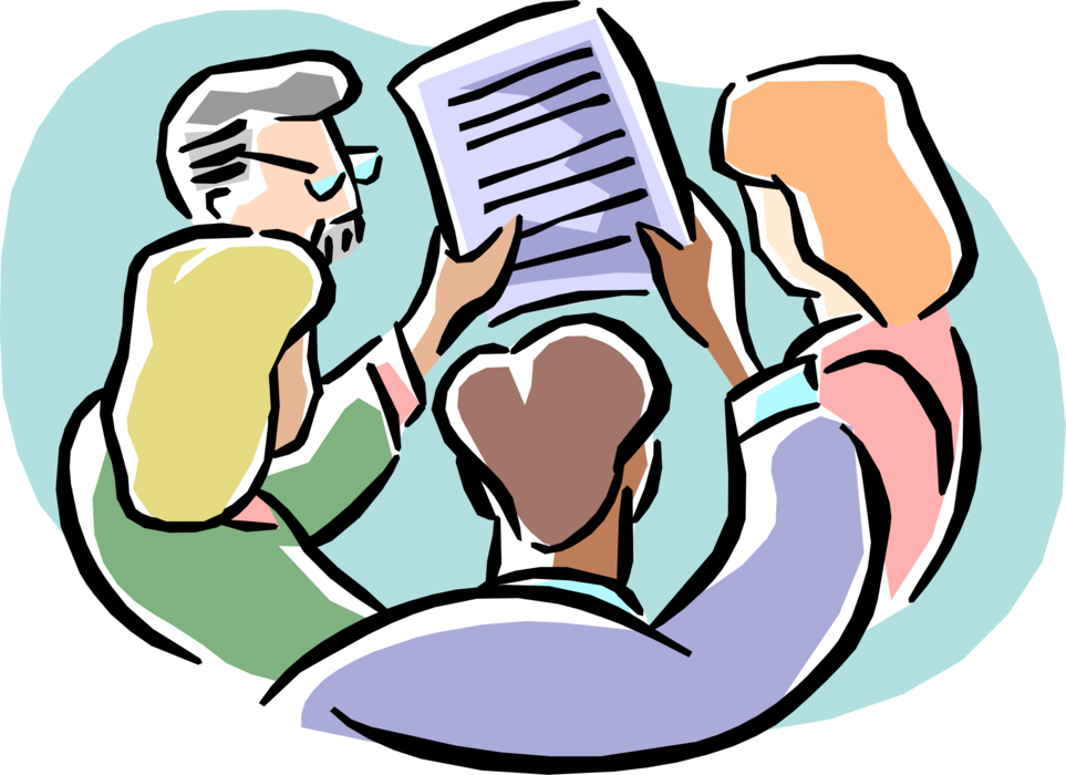 Vector Illustration of Office Business Associates Reviewing Quarterly Financial Results