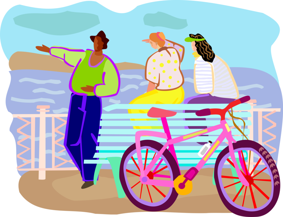 Vector Illustration of Cycling Enthusiasts Traveling and Sightseeing by Bicycle