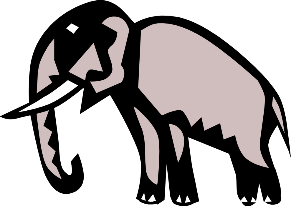Vector Illustration of African Elephant with Trunk and Tusks