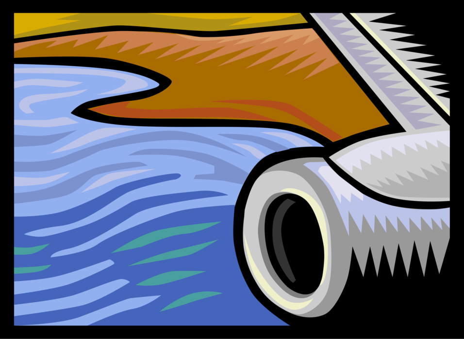 Vector Illustration of Jet Airplane Airliner Engine and Wing in Flight Flying Over Water and Coastline