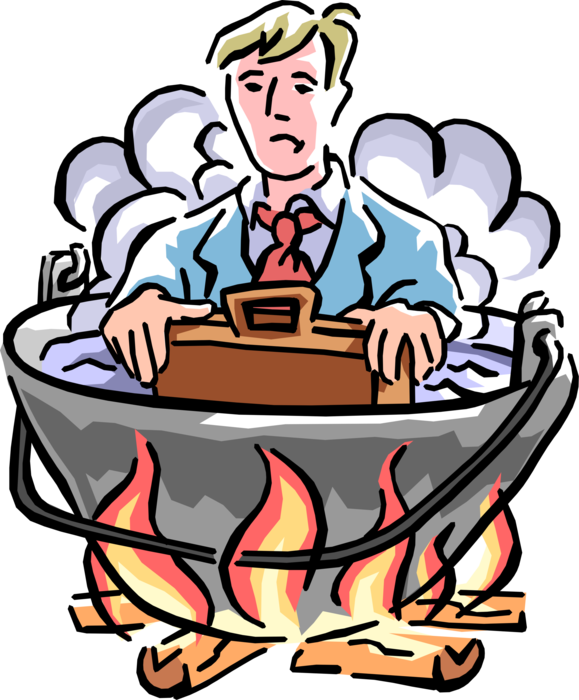 Vector Illustration of Businessman In Hot Water Kettle with Fire 