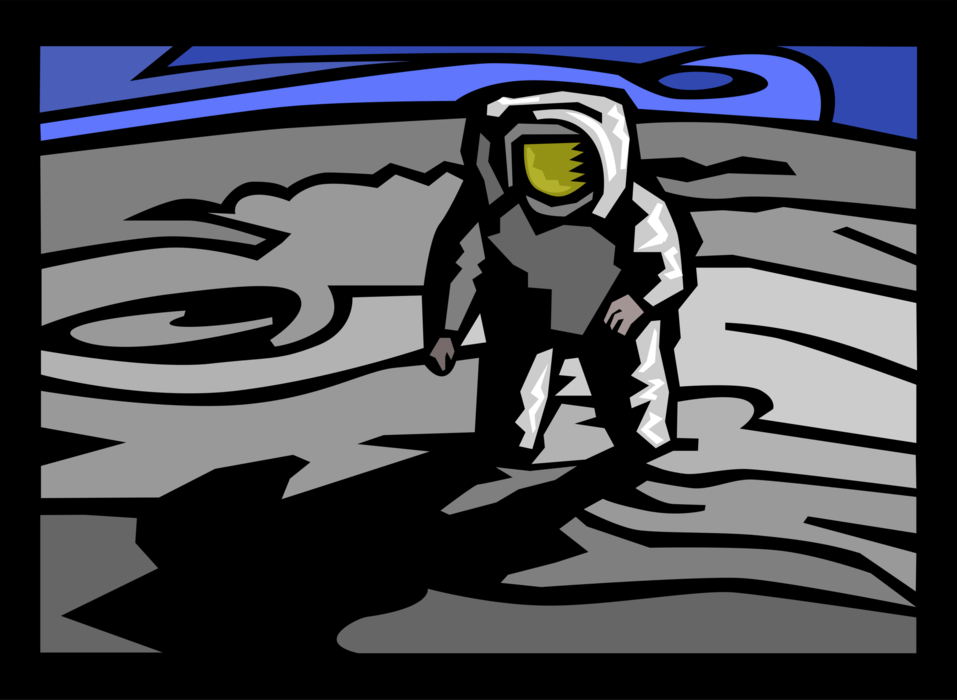 Vector Illustration of Astronaut Explorer Walks on Moon in Outer Space