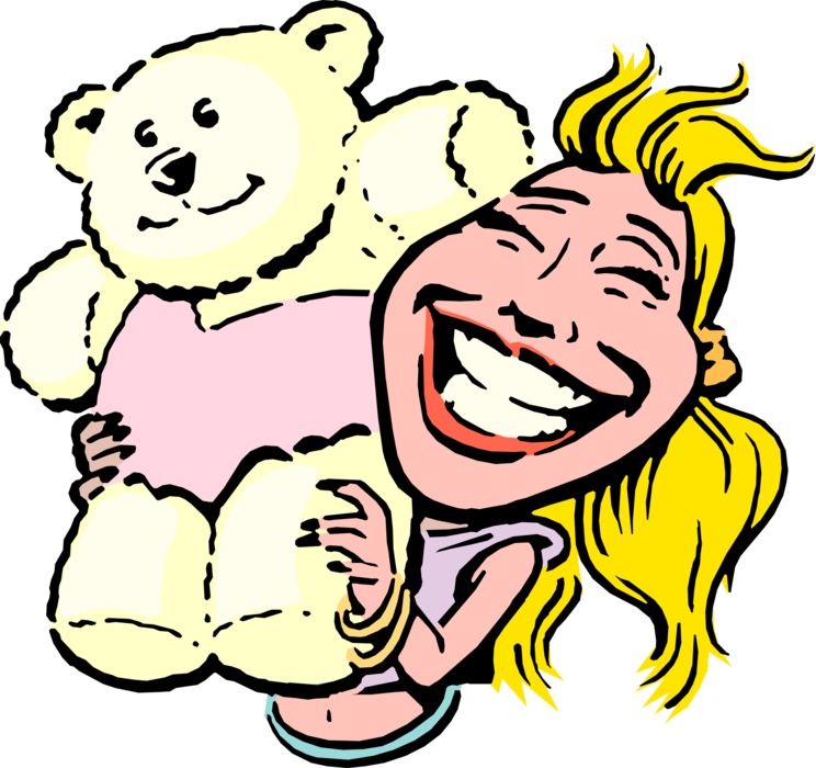 Vector Illustration of Carnival or Amusement Park Fairground Midway Woman wins Teddy Bear Prize