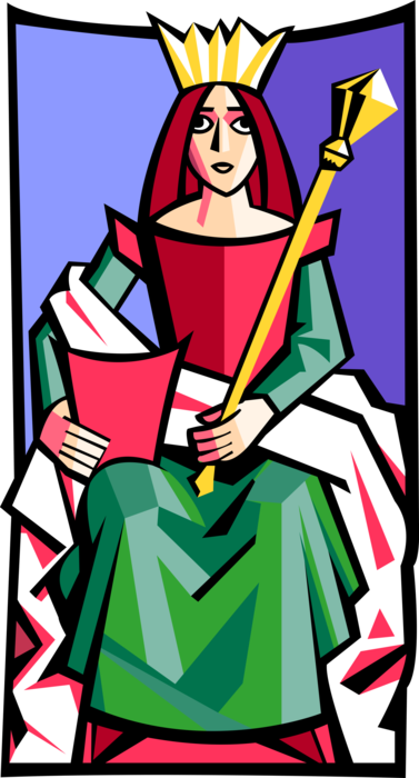 Vector Illustration of Royalty Monarch Queen with Crown Holds Sceptre