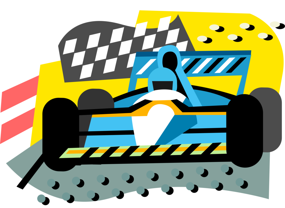 Vector Illustration of Formula One Motorsports Auto Racing Race Car on Track