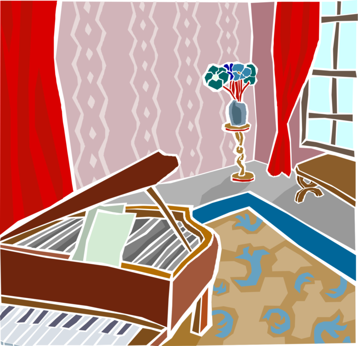Vector Illustration of House Interior with Grand Piano