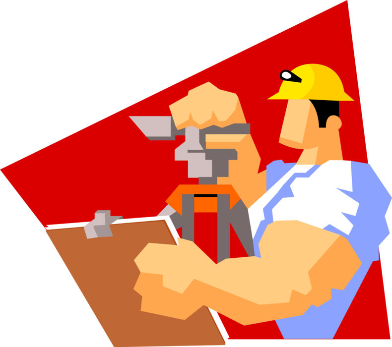 Vector Illustration of Powerful Construction Worker with Jacked Biceps and Forearms Surveying Building Site