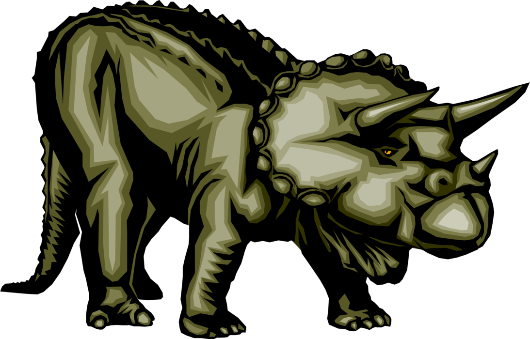 Vector Illustration of Prehistoric Triceratops Dinosaur from Jurassic and Cretaceous Periods Standing