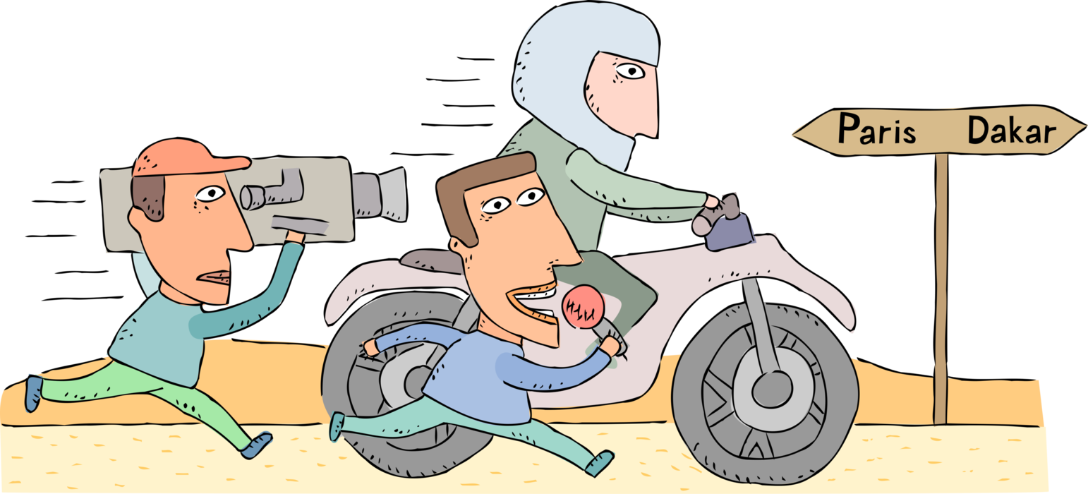 Vector Illustration of Cameraman with Reporter Cover Motorcycle Race Paris to Dakar