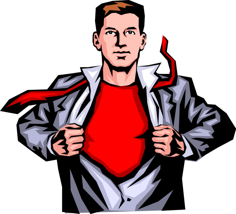 Vector Illustration of Businessman Thinks He's Superman with Open Shirt