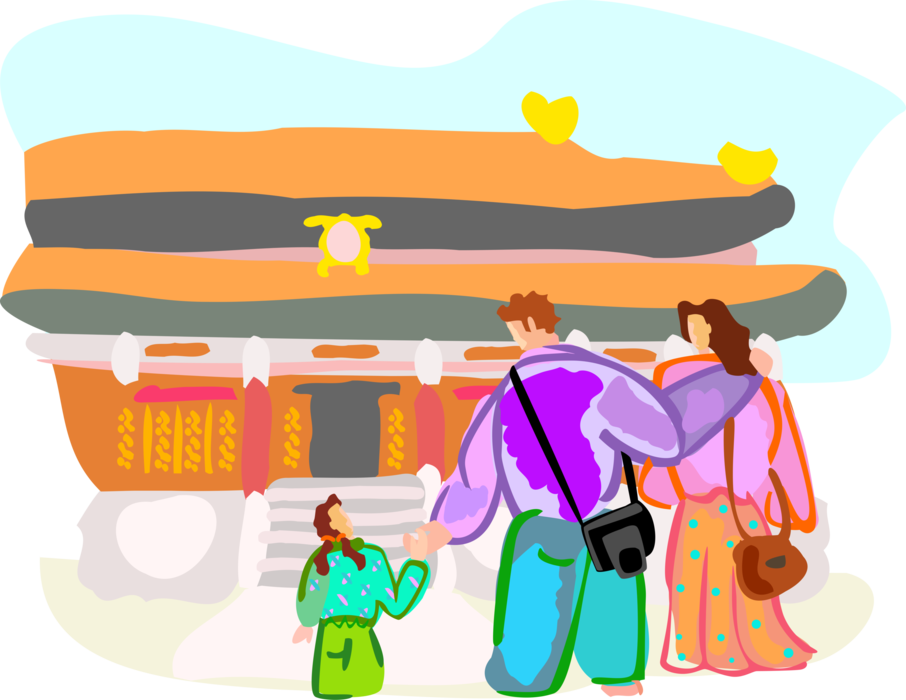 Vector Illustration of Tourists on Vacation Visit Forbidden City, Beijing, China