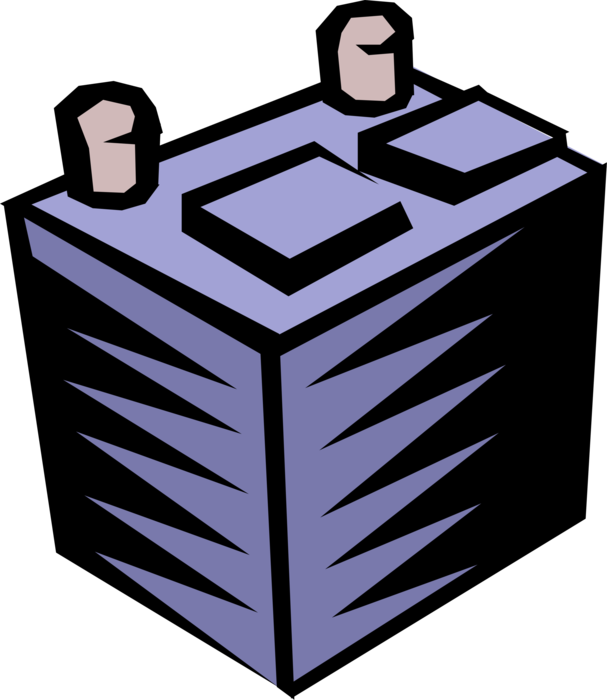 Vector Illustration of 12 Volt Car Battery Energy Source for SLI Starting Engine, Lighting, Ignition