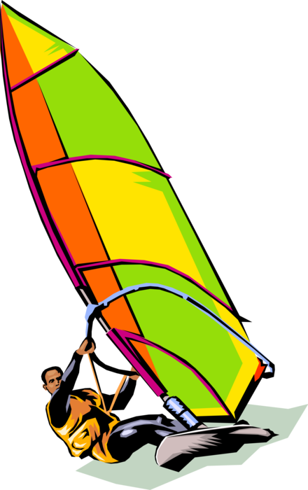 Vector Illustration of Windsurfing Windsurfer Powered by Wind on Sailboard