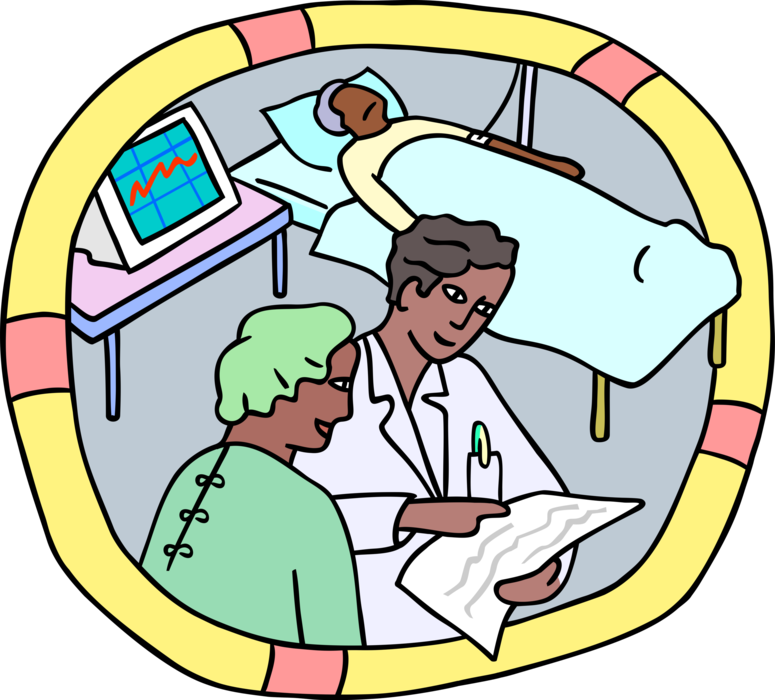 Vector Illustration of Hospital Patient Examined by Health Care Professional Doctor Physicians in Emergency Room