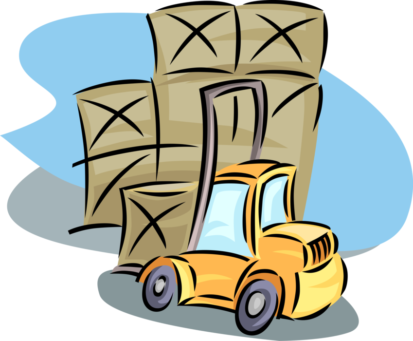 Vector Illustration of Industrial Forklift with Shipping Crates in Warehouse