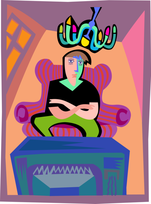 Vector Illustration of Man Sitting in Comfortable Chair Watching Television