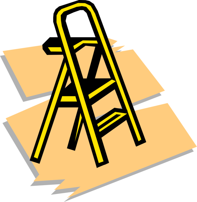 Vector Illustration of Portable Rigid Step Ladder or Stepladder with Stringer or Rail Steps