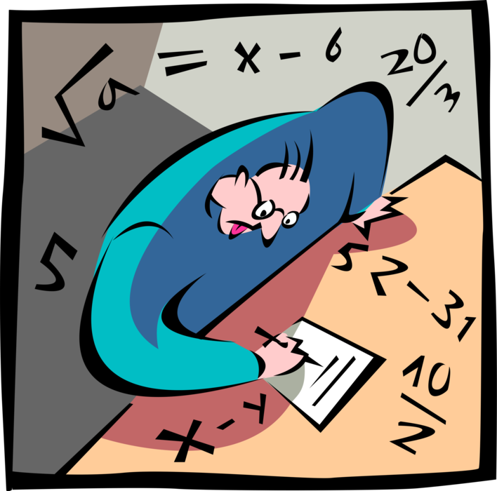 Vector Illustration of Man is Perplexed by Math Problem and Seeks the Answer