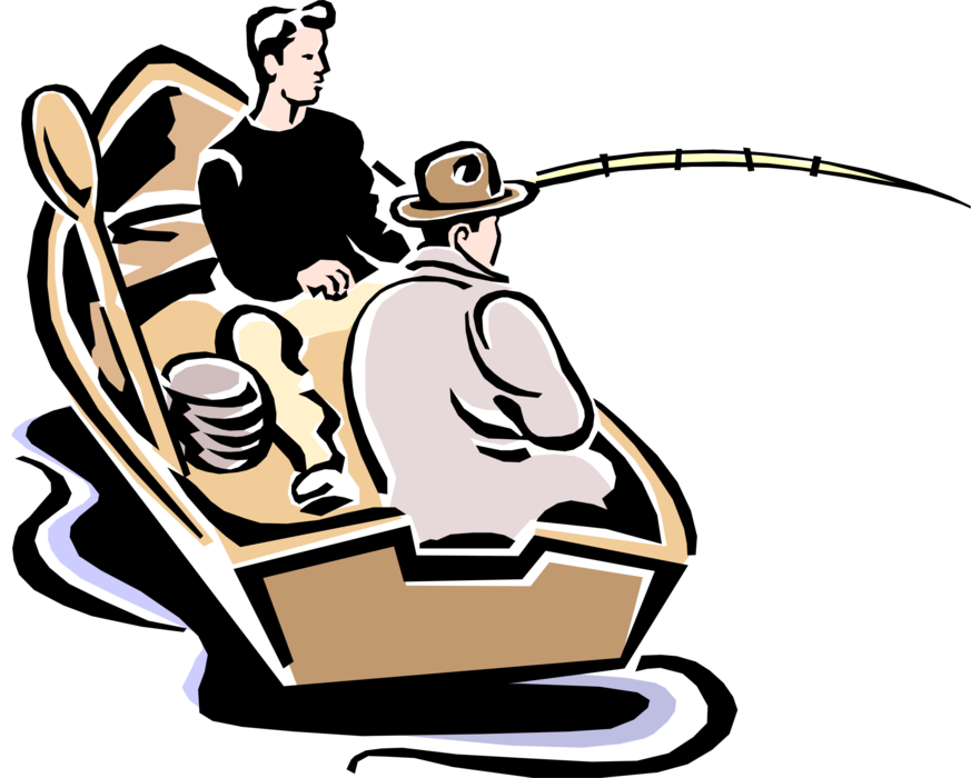 Vector Illustration of Fishermen in Boat Fishing 