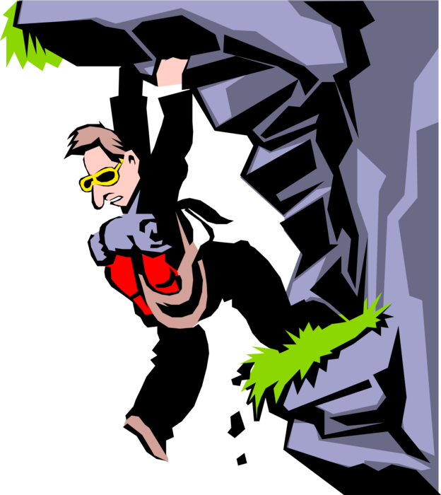 Vector Illustration of Businessman Mountaineer Faces Danger with Difficult Climb