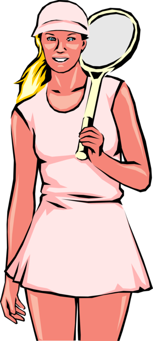 Vector Illustration of Female Tennis Player with Racket