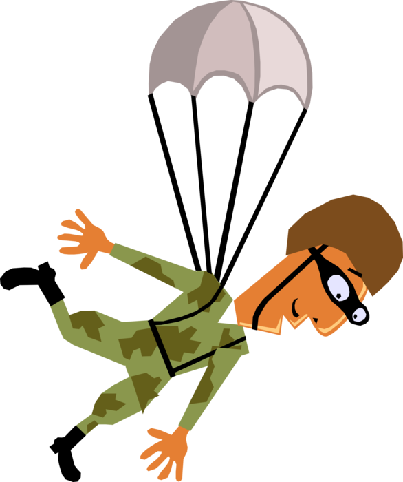 Vector Illustration of Military Armed Forces Paratrooper Parachutist with Parachute Falls to Earth