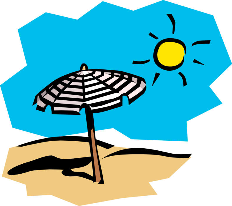 Vector Illustration of Sunny Day at the Beach with Umbrella and Sun