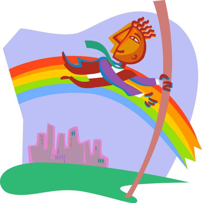 Vector Illustration of Businessman Jumping Over Rainbow