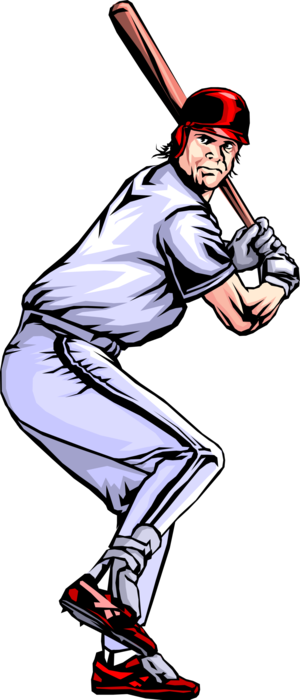 Vector Illustration of American Pastime Sport of Baseball Player at Home Plate with Bat Ready to Swing