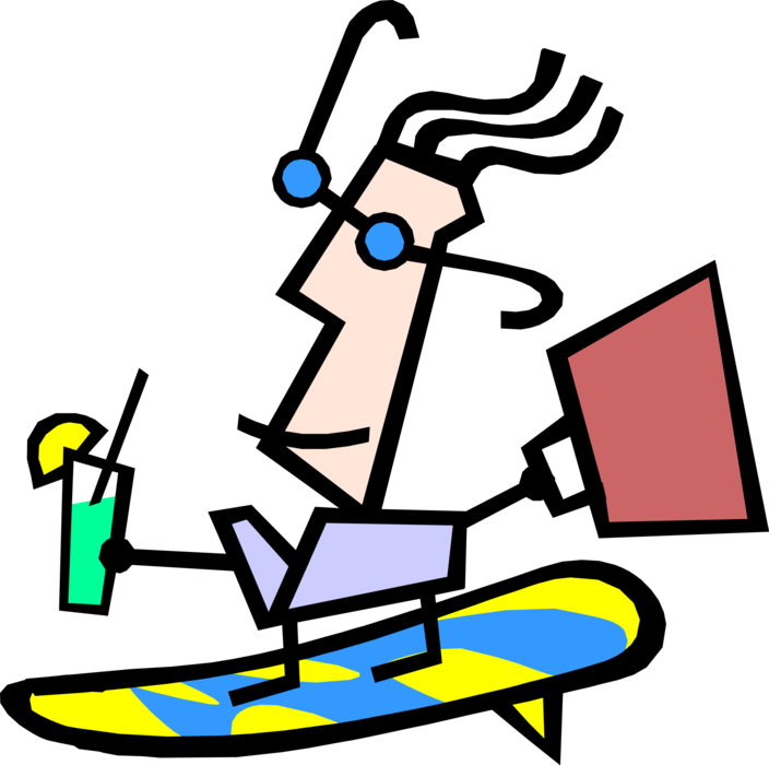 Vector Illustration of Modern Art Teen Goes Surfing