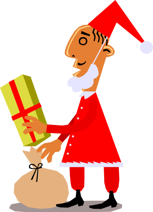 Vector Illustration of Santa Claus with Fake Beard Passes Out Gifts