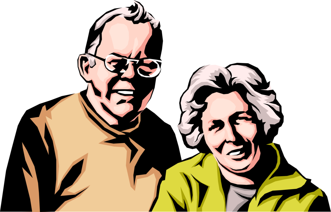 Vector Illustration of Retired Elderly Couple Smile and Pose for the Camera