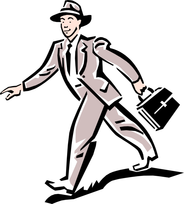 Vector Illustration of 1950's Vintage Style Businessman Walks Briskly to Work
