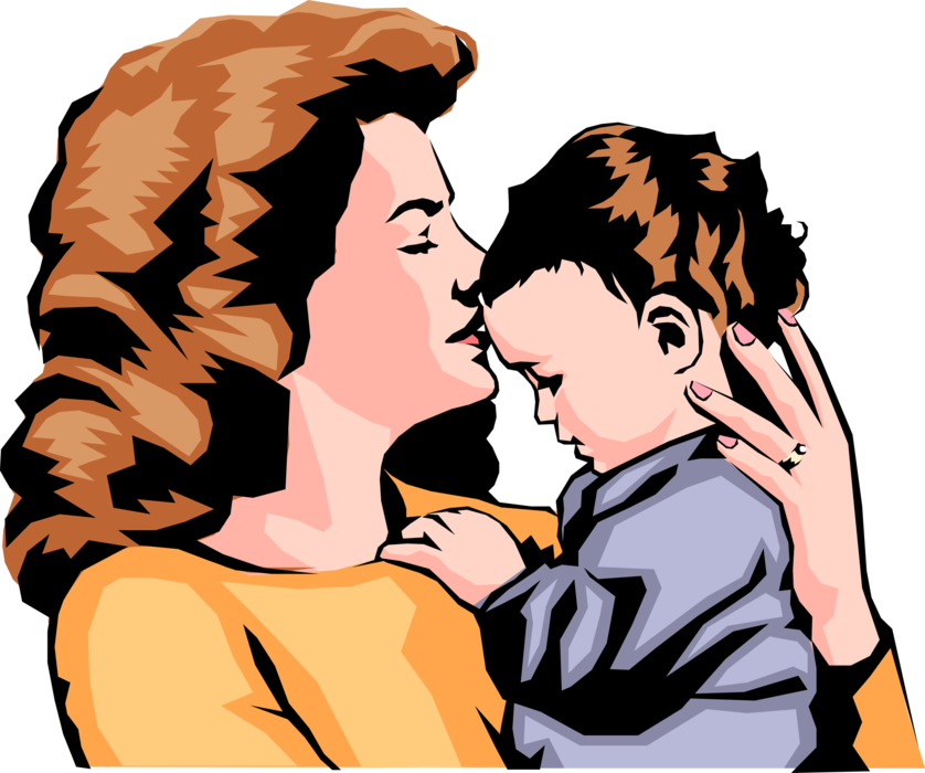 Vector Illustration of Mother Embraces Young Child