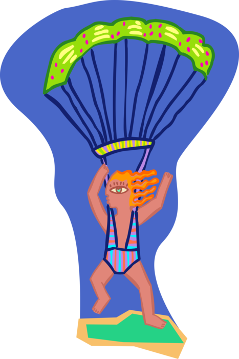 Vector Illustration of Skydiver Parachutes Safely to Earth