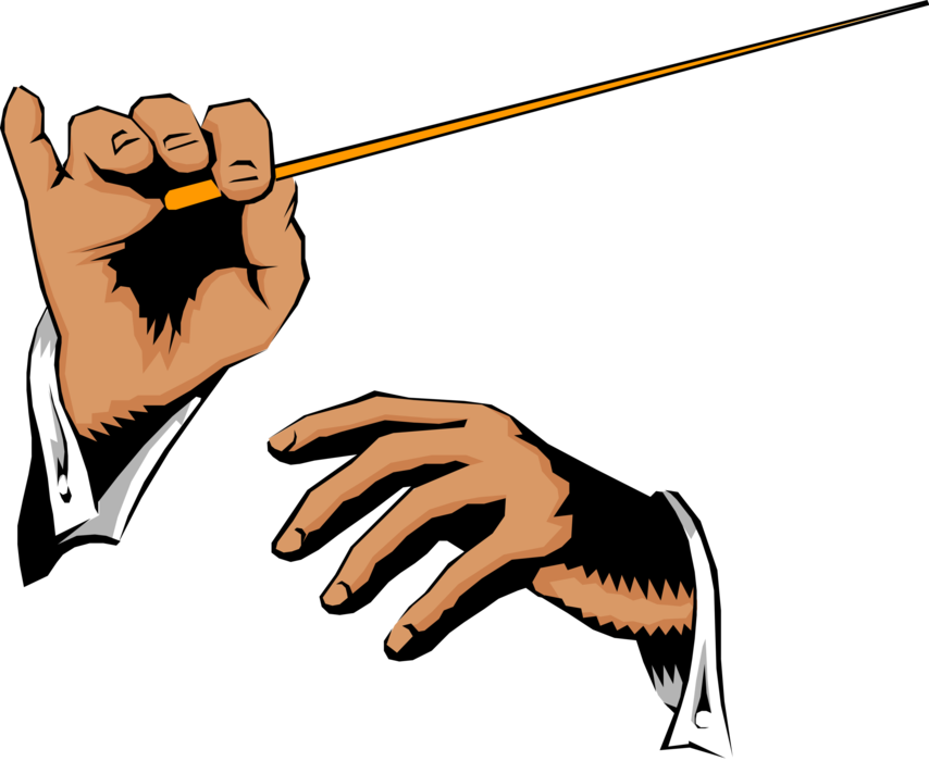 Vector Illustration of African American Orchestra Conductor Maestro Hands Conducting with Baton